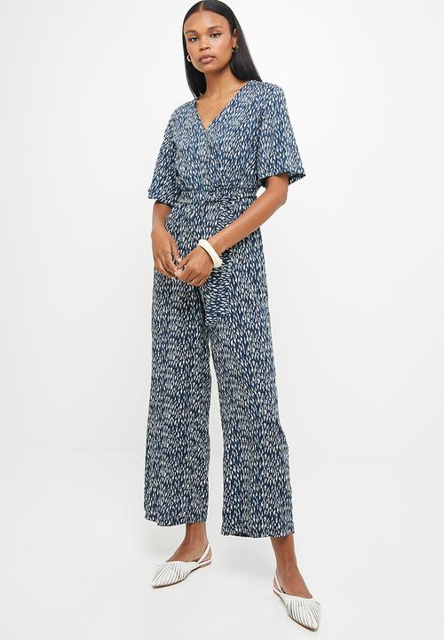 edit - Short sleeve woven wrap jumpsuit - multi 