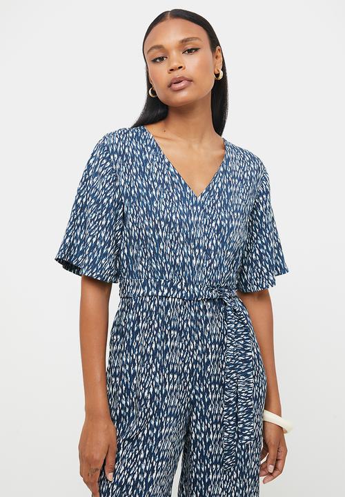 edit - Short sleeve woven wrap jumpsuit - multi 