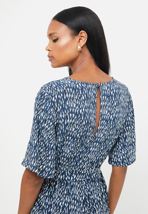 edit - Short sleeve woven wrap jumpsuit - multi 