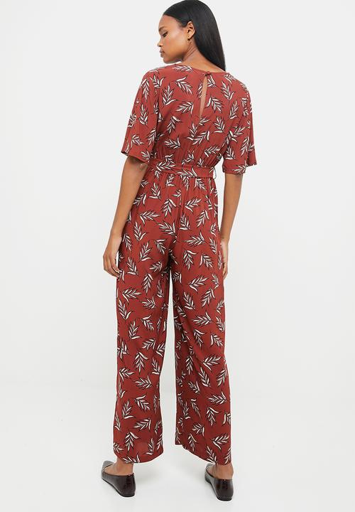 edit - Short sleeve woven wrap jumpsuit - multi 
