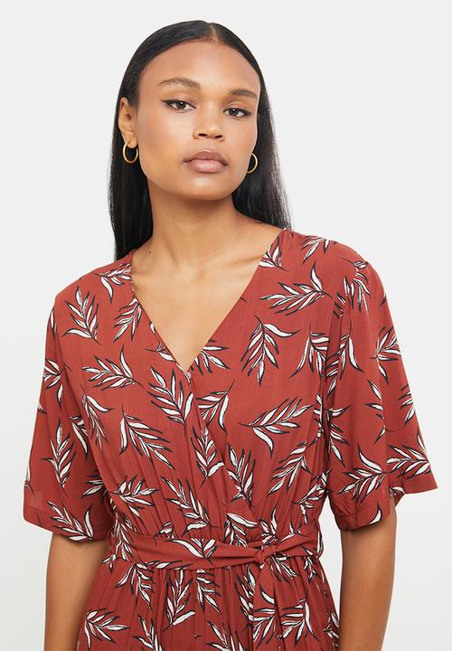 edit - Short sleeve woven wrap jumpsuit - multi 