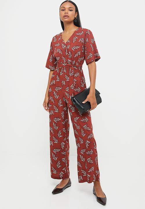 edit - Short sleeve woven wrap jumpsuit - multi 