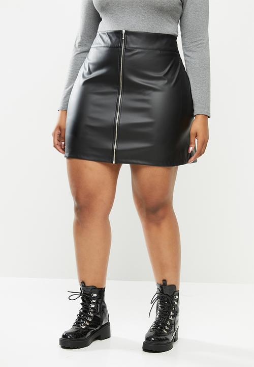 Blake - Pu zip through mini skirt - black