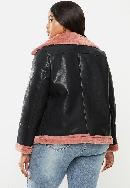 Glamorous - Plat winter coat - black & pink