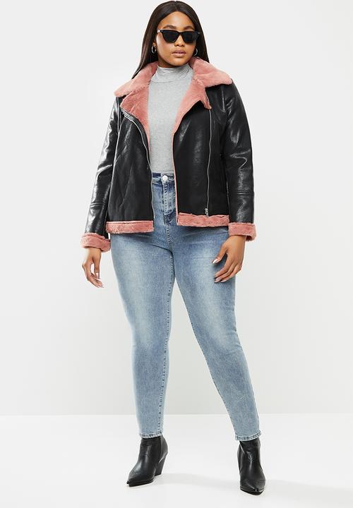 Glamorous - Plat winter coat - black & pink