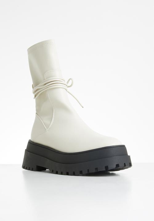 Public Desire - Finale chunky sole ankle wrap boot - bone