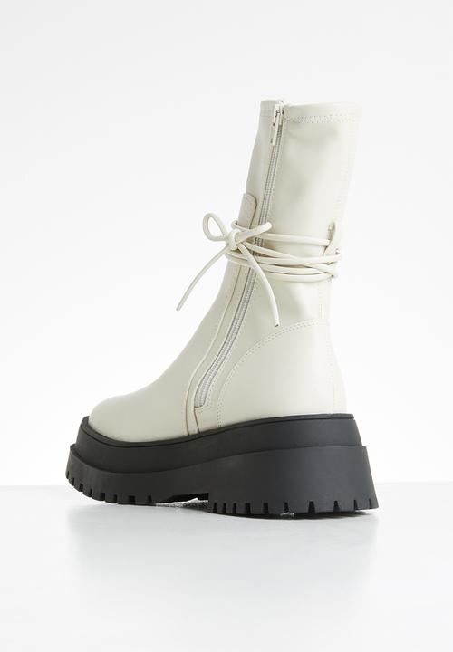 Public Desire - Finale chunky sole ankle wrap boot - bone