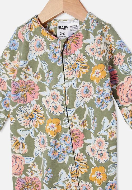 Cotton On - The long sleeve zip romper - silver sage/matilda floral