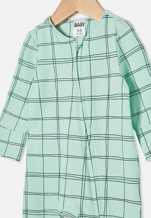 Cotton On - The long sleeve zip romper - duck egg/sketchy grid
