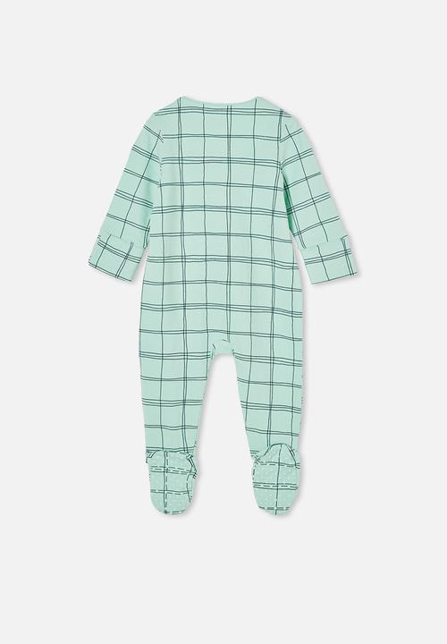 Cotton On - The long sleeve zip romper - duck egg/sketchy grid