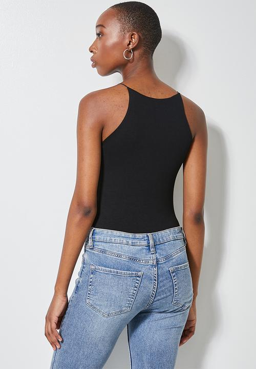 Superbalist - 2 Pack halter neck bodysuit with elastic straps - black & white