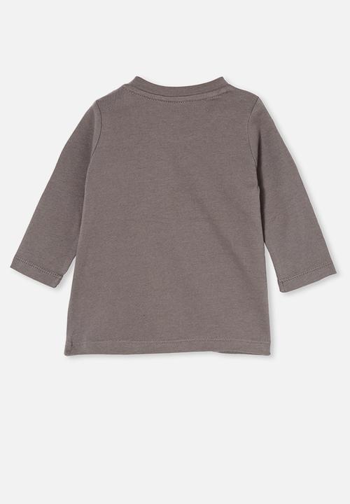 Cotton On - Jamie long sleeve tee - rabbit grey/hey mama you got this