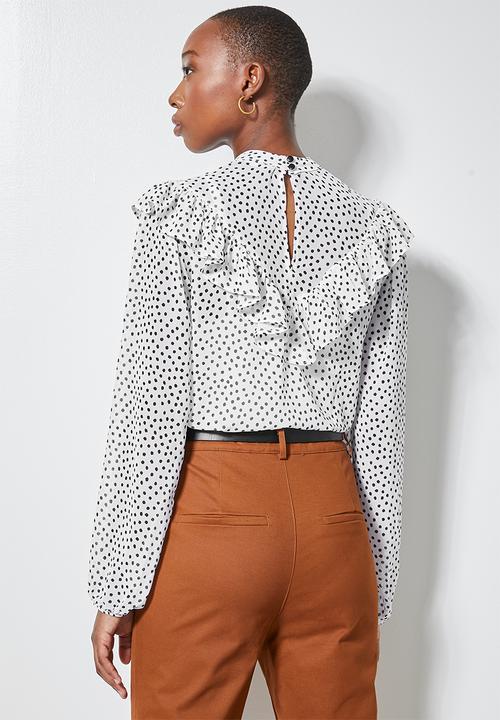 Superbalist - Femme ruffle blouse - white & black 