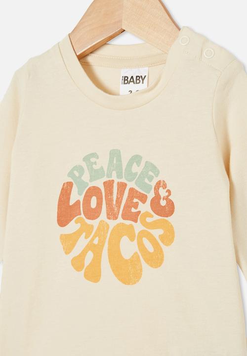 Cotton On - Jamie long sleeve tee - dark vanilla/peace love tacos
