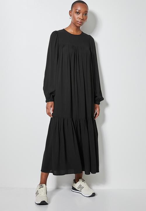Superbalist - Empire cutline tiered dress with tie dtl  - black