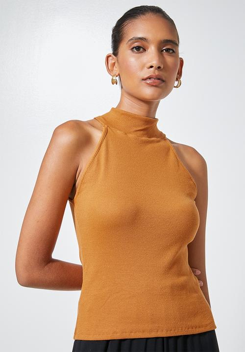 Superbalist - Single lycra rib poloneck cutaway top - mustard