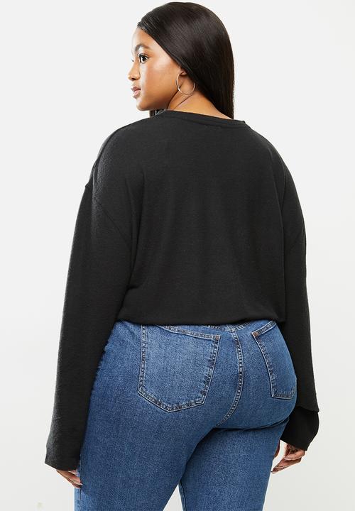 Cotton On - Curve super soft draw cord crew - washed black