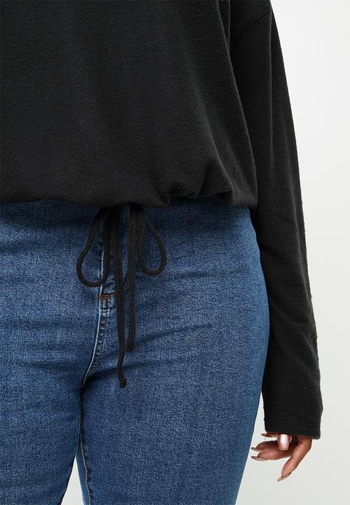 Cotton On - Curve super soft draw cord crew - washed black