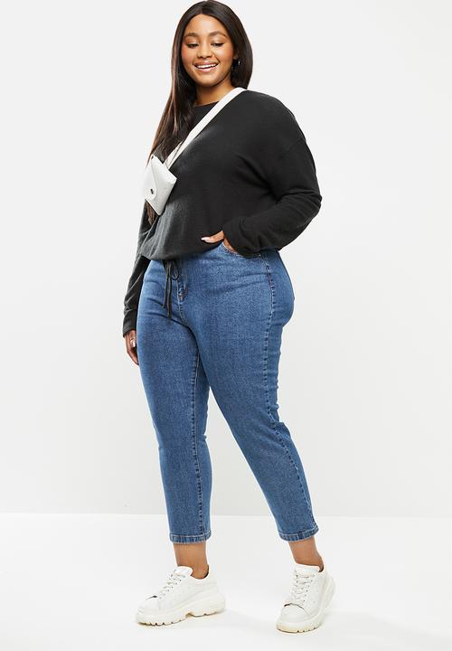 Cotton On - Curve super soft draw cord crew - washed black