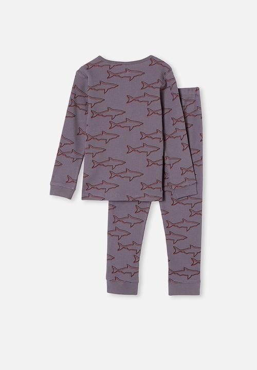Cotton On - Ryan waffle long sleeve pyjama set - steel