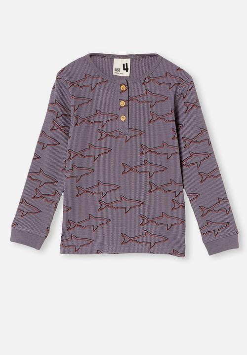 Cotton On - Ryan waffle long sleeve pyjama set - steel
