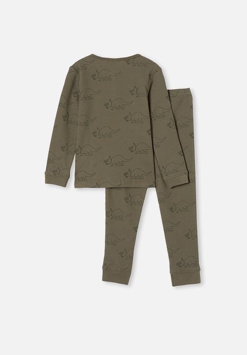 Cotton On - Ryan waffle long sleeve pyjama set - khaki green