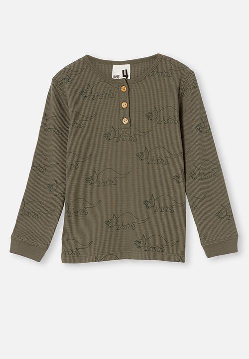 Cotton On - Ryan waffle long sleeve pyjama set - khaki green