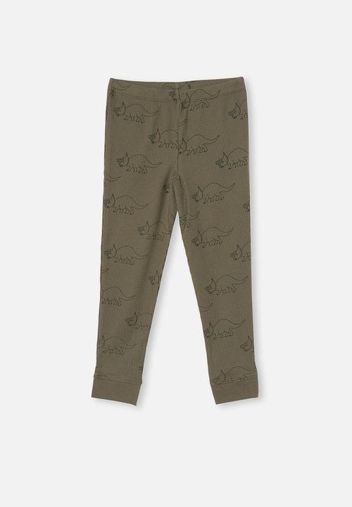 Cotton On - Ryan waffle long sleeve pyjama set - khaki green
