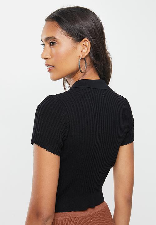 Cotton On - Button me up rib polo - black