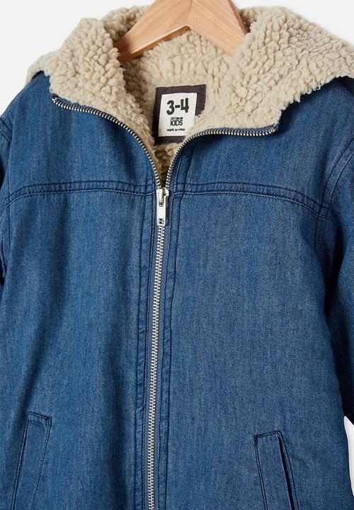 Cotton On - Cooper hooded sherpa jacket - mid wash