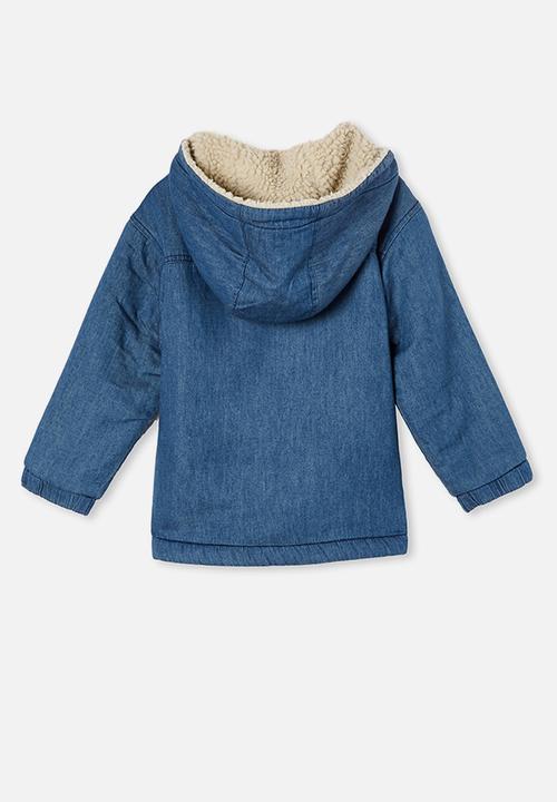 Cotton On - Cooper hooded sherpa jacket - mid wash