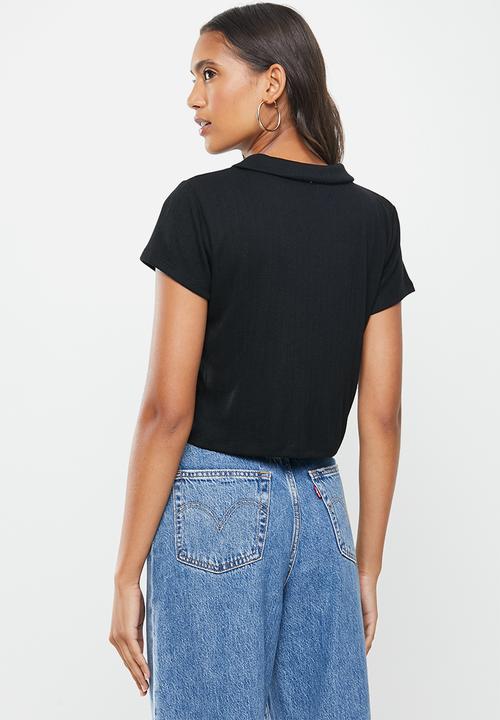 Cotton On - Amy polo short sleeve tee - black