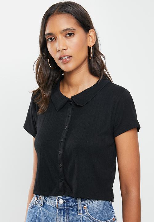 Cotton On - Amy polo short sleeve tee - black