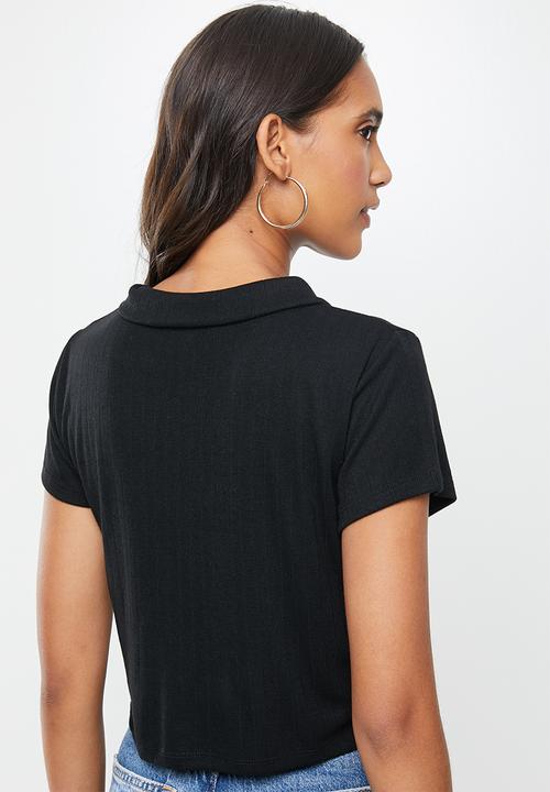 Cotton On - Amy polo short sleeve tee - black