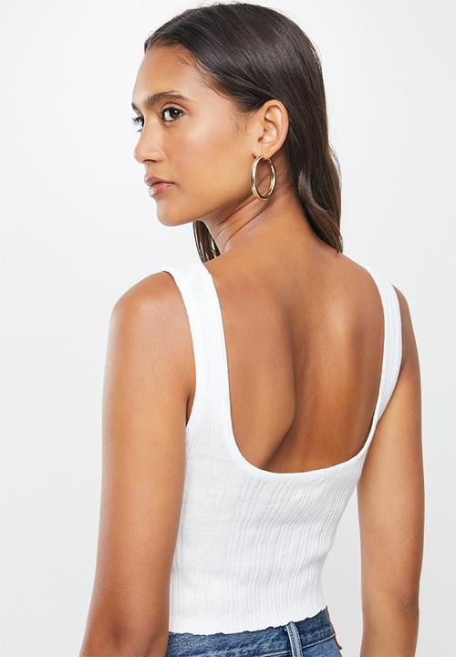 Cotton On - Rib square neck tank - white