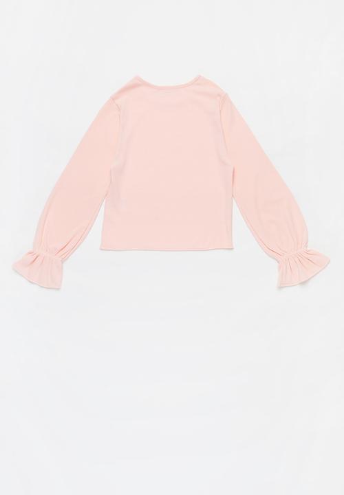 Superbalist - Girls rib elasticated frill cuff tee - pink