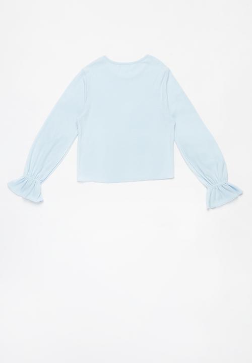Superbalist - Girls rib elasticated frill cuff tee - blue