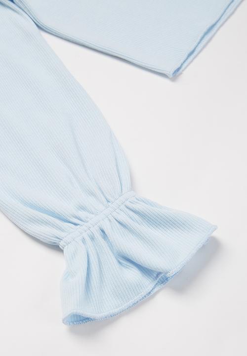Superbalist - Girls rib elasticated frill cuff tee - blue