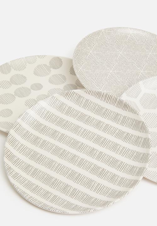 Excellent Houseware - Splice bamboo plate set of 4 - grey & white