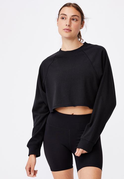Cotton On - Lifestyle crop raglan fleece - black