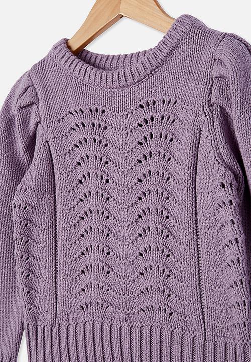Cotton On - Darby puff sleeve knit jumper - purple