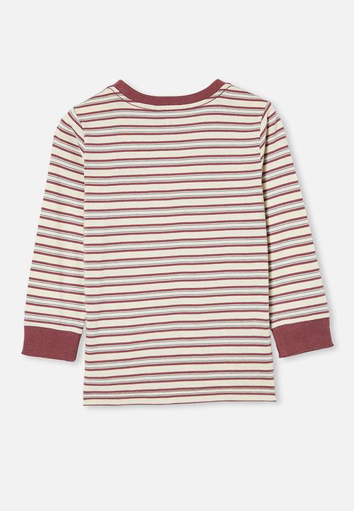 Cotton On - Tom long sleeve tee - neutral & burgundy 