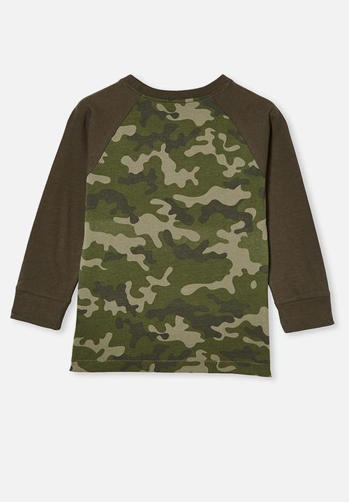 Cotton On - Tom long sleeve raglan tee - khaki green & brown 