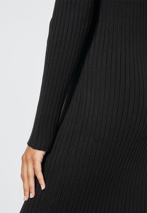 Superbalist - Organic cotton ribbed knitwear poloneck dress- black