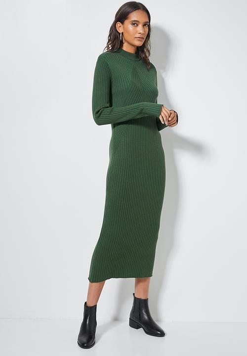 Superbalist - Organic cotton ribbed poloneck dress - green