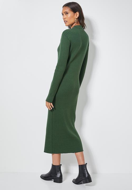 Superbalist - Organic cotton ribbed poloneck dress - green