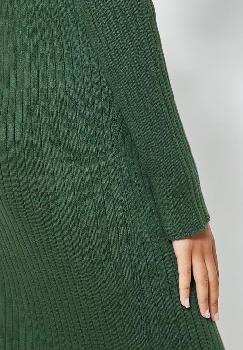 Superbalist - Organic cotton ribbed poloneck dress - green