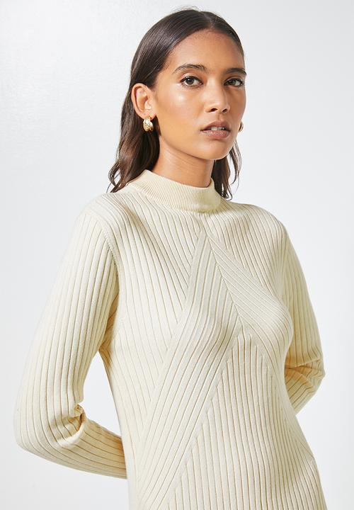 Superbalist - Organic cotton ribbed knitwear poloneck dress - cream
