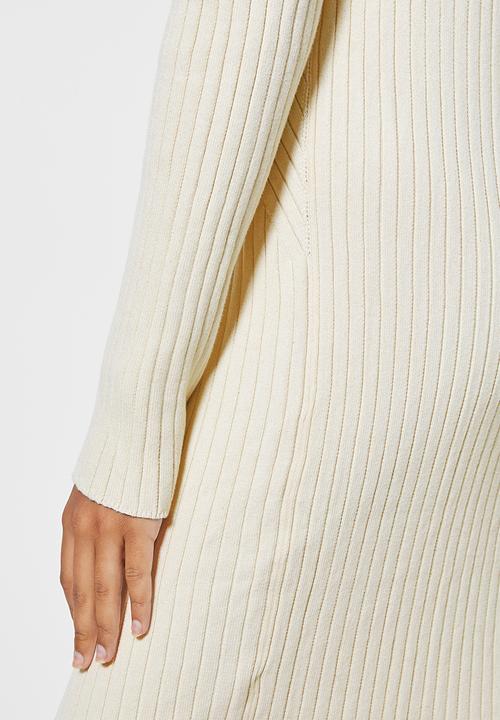 Superbalist - Organic cotton ribbed knitwear poloneck dress - cream