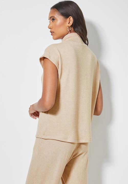 Superbalist - Cut & sew sleeveless poloneck top - beige 